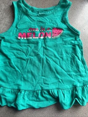 George Teal Tank Top with Pink 'One in a Melon' Graphic